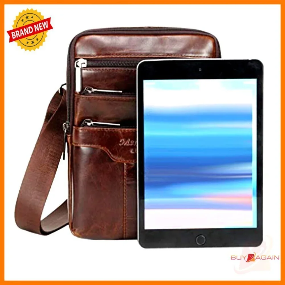 Small Genuine Leather Messenger Bag for Men Women Travel Business